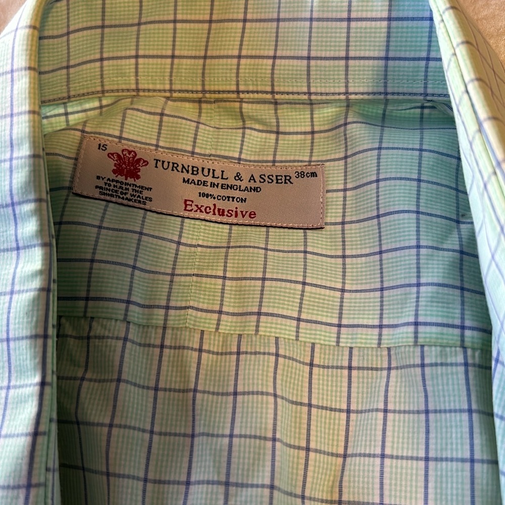 Turnbull Asser 15 green checked shirt